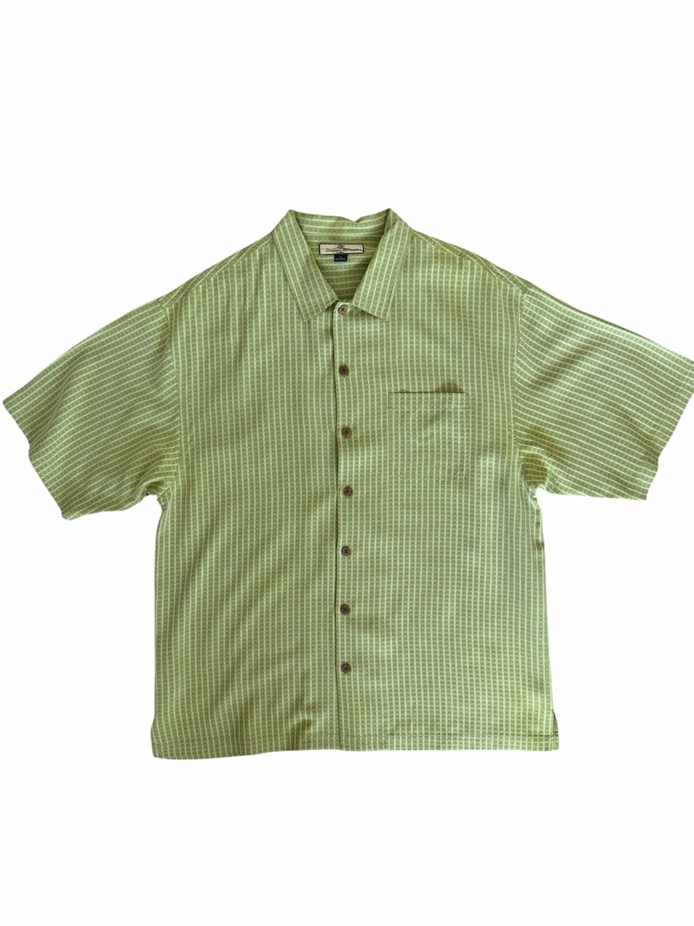 Tommy Bahama Light Green Short-Sleeve Button Down Shirt 100% Silk